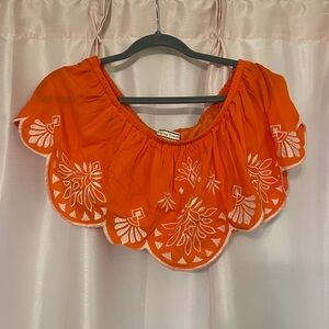 Flying Tomato Orange Scalloped Blouse